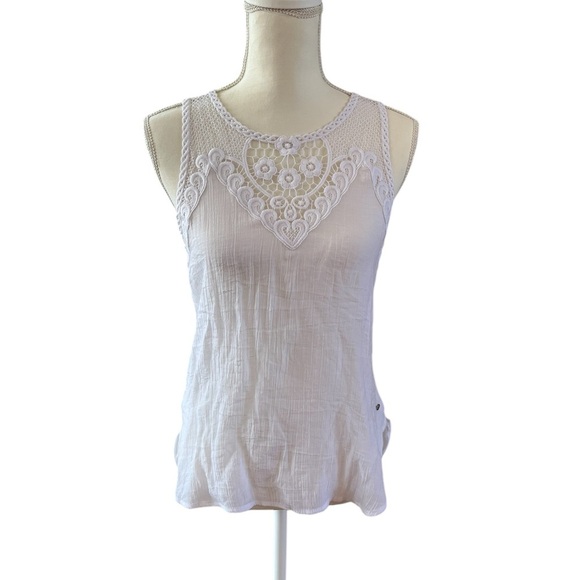 Dex White Boho button down back Sleeveless Tank Top - Picture 1 of 6